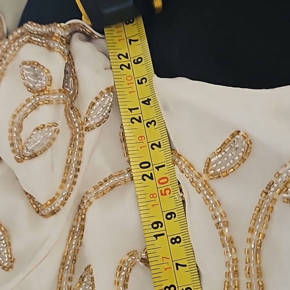 Vintage White Ivory Gold Beaded Short Sleeve Blouse Top Shirt Sz. L - Picture 10 of 10